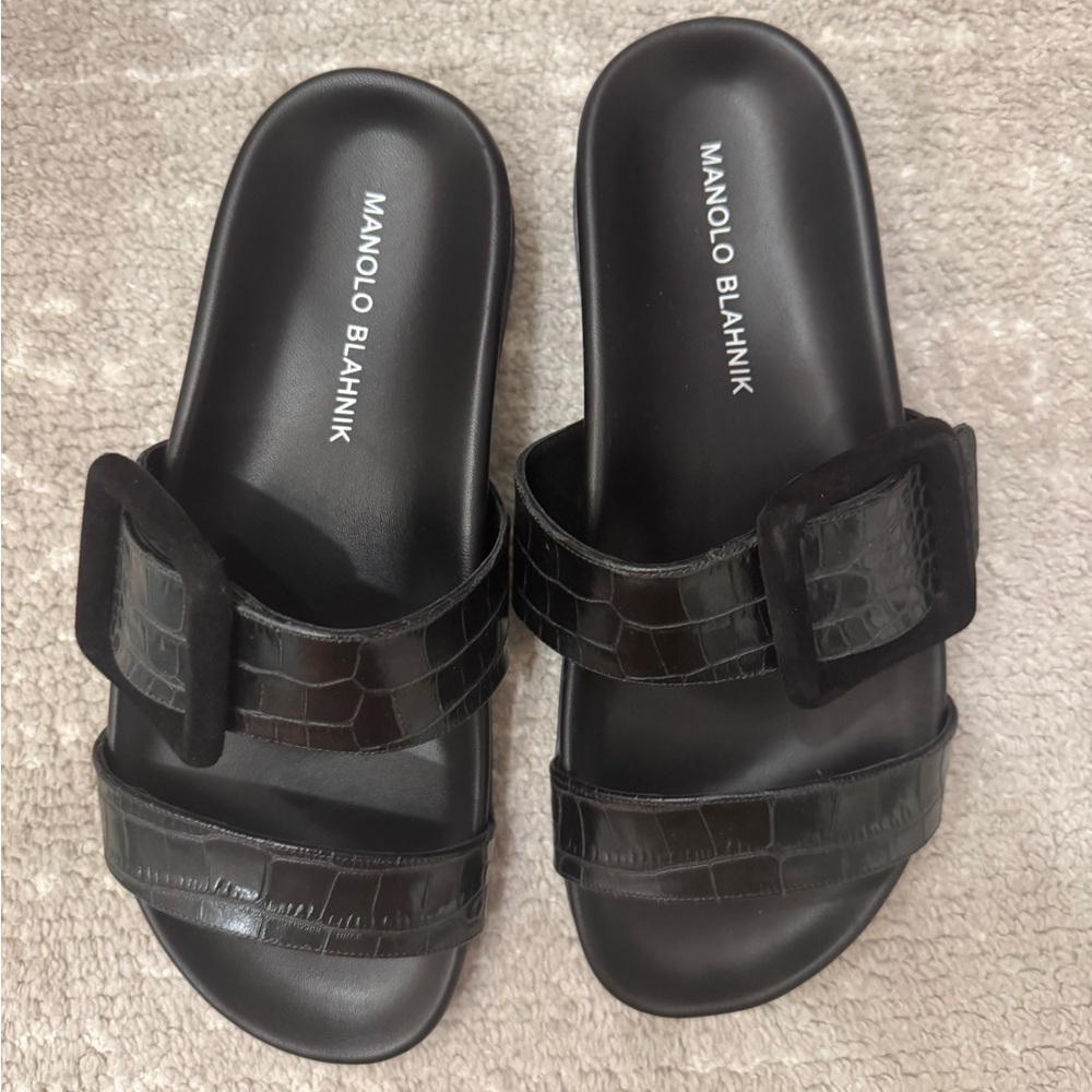 Manolo Blahnik Black Sandals Sleek Minimalist Design